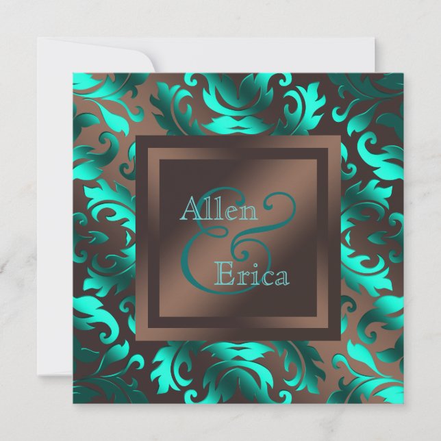 Hochzeit von aquamarinem Blau und Schokolade Brown Einladung (Vorderseite)
