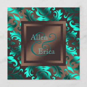 Hochzeit von aquamarinem Blau und Schokolade Brown Einladung