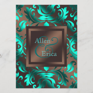 Hochzeit von aquamarinem Blau und Schokolade Brown Einladung