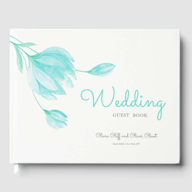 Hochzeit von aquamarinen Peonies Gästebuch (Vorderseite)