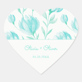 Hochzeit von aquamarinen Peonies Herz-Aufkleber
