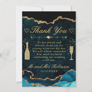 Hochzeit von aquamarinen und Gold Glitzer Agate Ma Dankeskarte