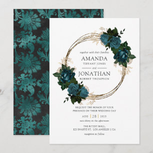 Hochzeit von aquamarinen und Goldfloralen Einladung