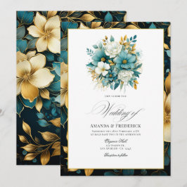 Hochzeit von aquamarinen und Goldfloralen Einladung