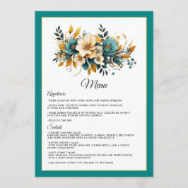 Hochzeit von aquamarinen und Goldfloralen Menükarte