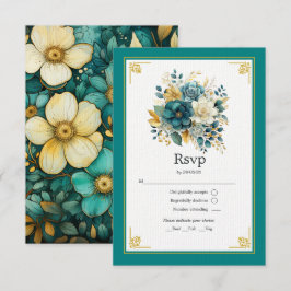 Hochzeit von aquamarinen und Goldfloralen RSVP Karte