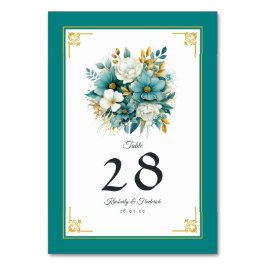 Hochzeit von aquamarinen und Goldfloralen Tischnummer
