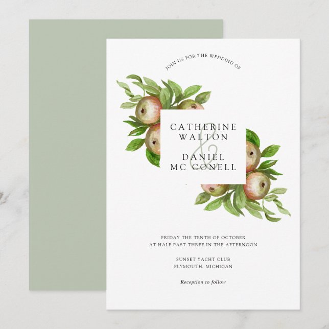 Hochzeit von Aquarelläpfeln Einladung (Vorne/Hinten)