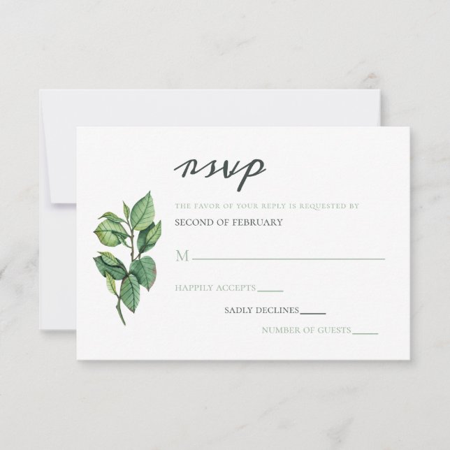 Hochzeit von Aquarellblättern RSVP Karte (Vorderseite)