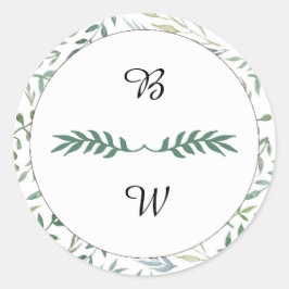 Hochzeit von Aquarellblättern Runder Aufkleber
