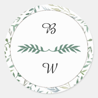 Hochzeit von Aquarellblättern Runder Aufkleber