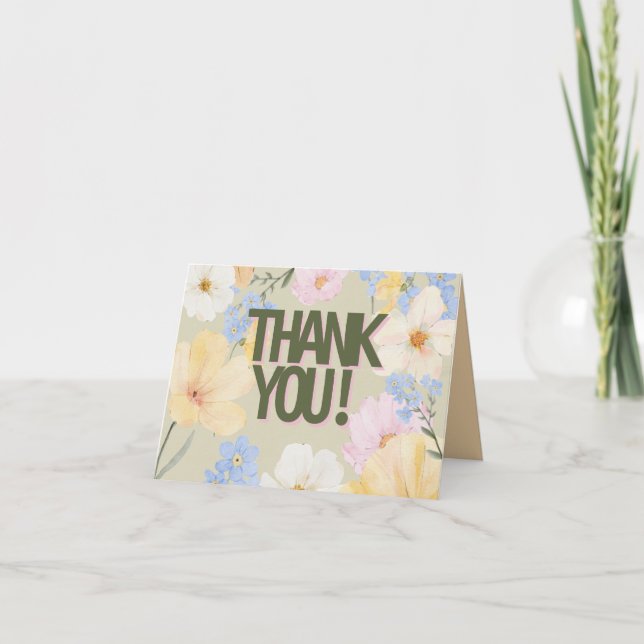 Hochzeit von Aquarellblumen Dankeskarte (Vorderseite)