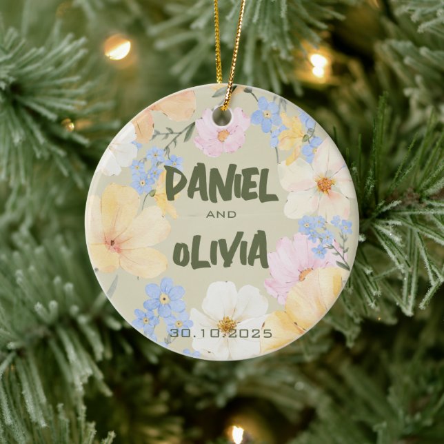 Hochzeit von Aquarellblumen Keramik Ornament (Baum)