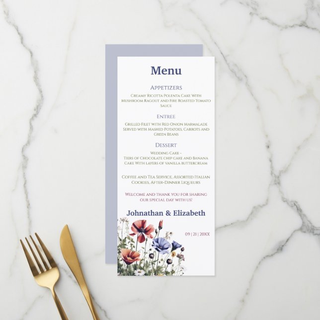 Hochzeit von Aquarellfarben Menükarte (Vorderseite/Rückseite Beispiel)
