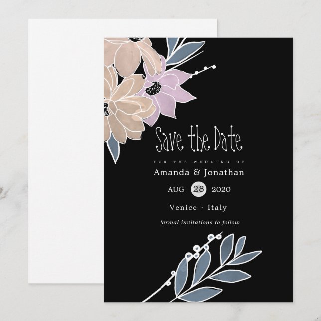 Hochzeit von Aquarellfarben Save The Date (Vorne/Hinten)