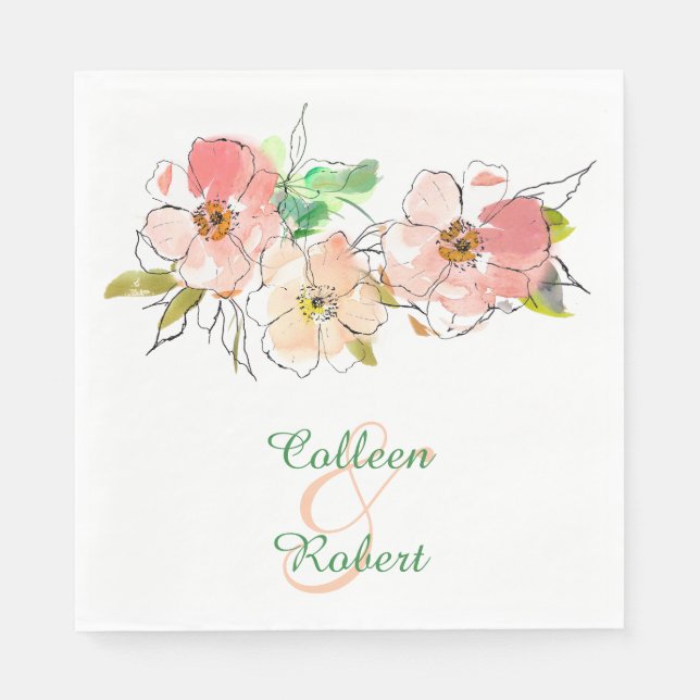 Hochzeit von Aquarellfarben Serviette (Vorderseite)