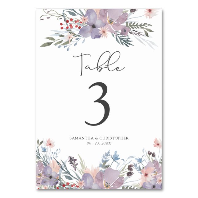 Hochzeit von Aquarellfarben Tischnummer (Vorderseite)