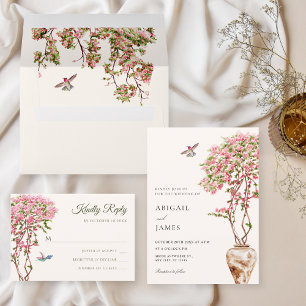 Hochzeit von Aquarellpinken Pflanze Einladung