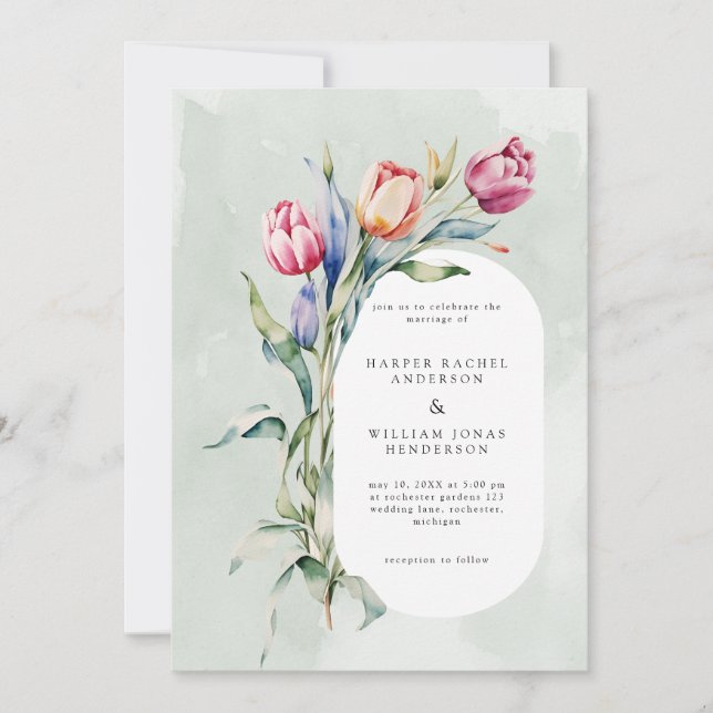 Hochzeit von Aquarelltulips Einladung (Vorderseite)
