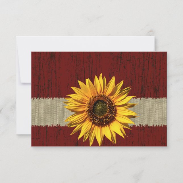Hochzeit von Barnwood und Burlap Sonnenblumen RSVP (Vorderseite)