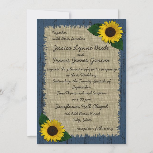 Hochzeit von Barnwood und Sonnenblumen Einladung (Rückseite)