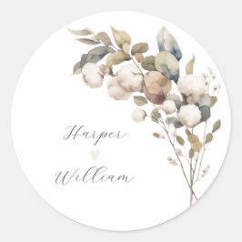 Hochzeit von Baumwolle und Eukalyptus Runder Aufkleber