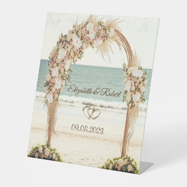 Hochzeit von Beach Wedding Arbor Rose Sockelschild (Vorderseite)
