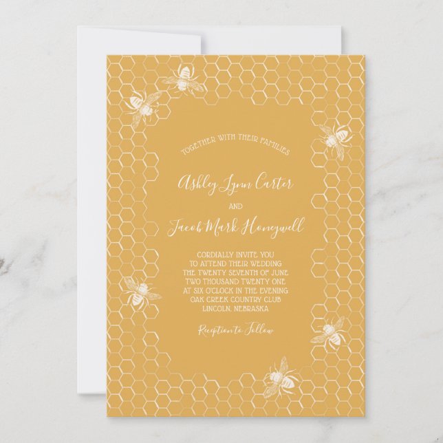 Hochzeit von Bienen und Golden Honeycomb Einladung (Vorderseite)