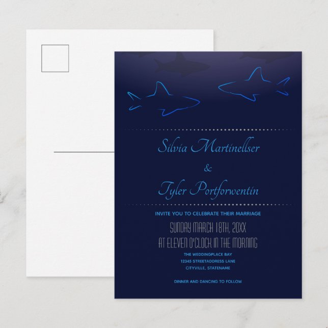 Hochzeit von Blauem Ozean Einladungspostkarte (Vorne/Hinten)