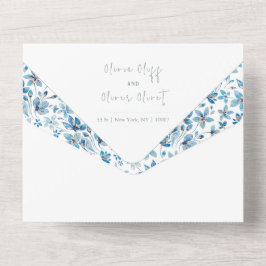 Hochzeit von Blauen Blumen All In One Einladung