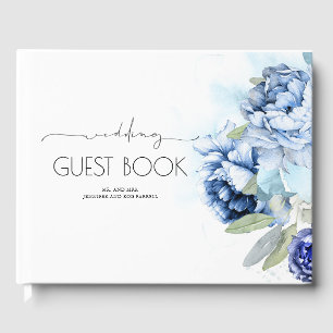Hochzeit von blauen Blütenblumen in Dusty und Navy Gästebuch