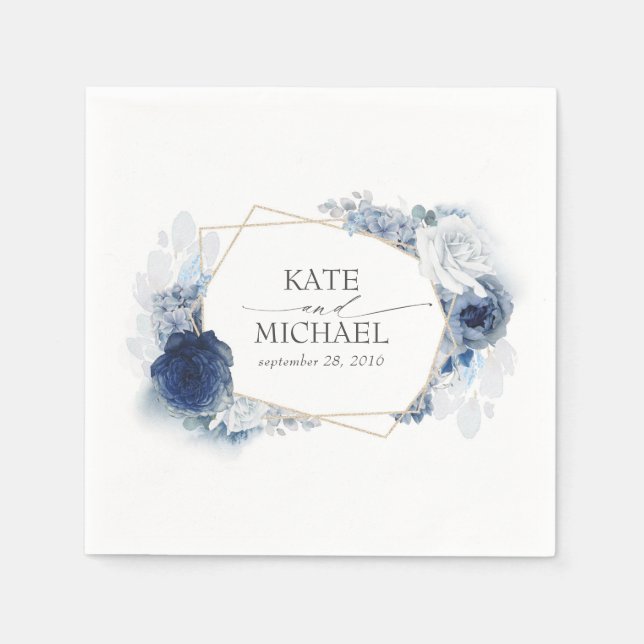 Hochzeit von blauen Blütenblumen in Dusty und Navy Serviette (Vorderseite)