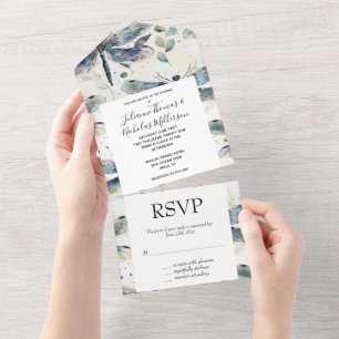 Hochzeit von Blauen Libellen All In One Einladung