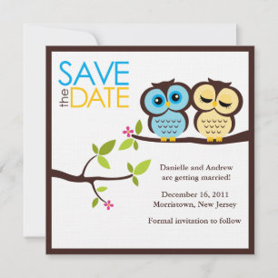 Hochzeit von Blauen und Gelben Owls Save The Date
