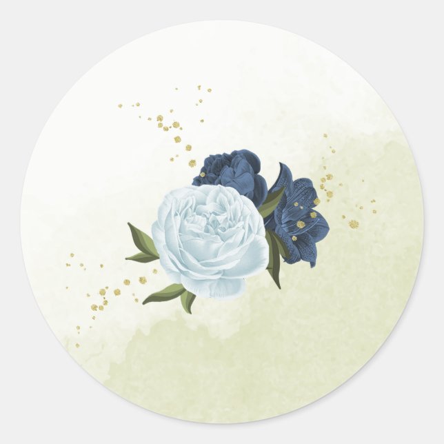 Hochzeit von blauen und marinösen Blumen Runder Aufkleber (Vorderseite)