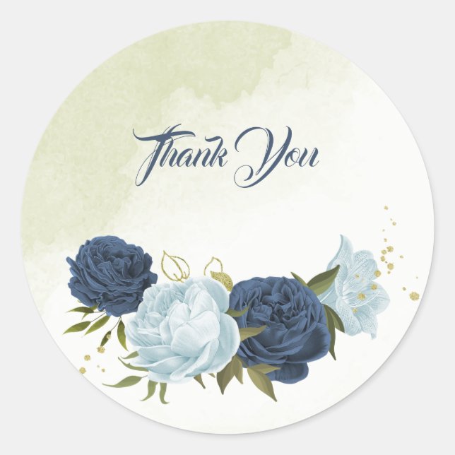Hochzeit von blauen und marinösen Blumen Runder Aufkleber (Vorderseite)