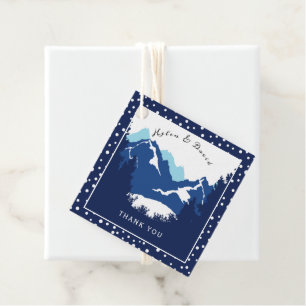Hochzeit von blauen und weißen Bergen und Polka-Pu Geschenkanhänger