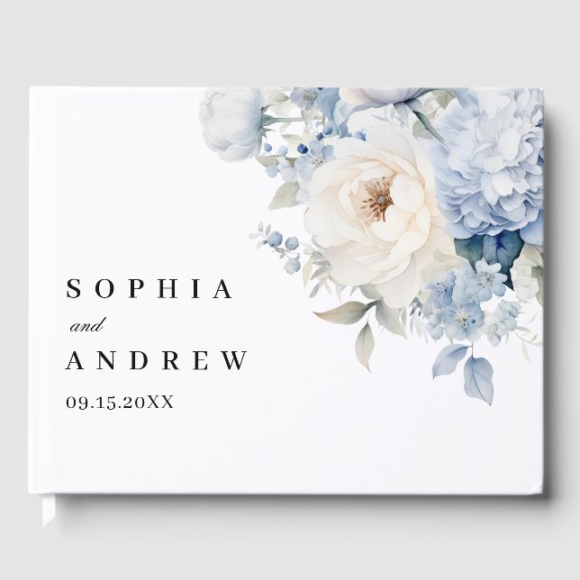 Hochzeit von blauen und weißen Blume Gästebuch (Vorderseite)