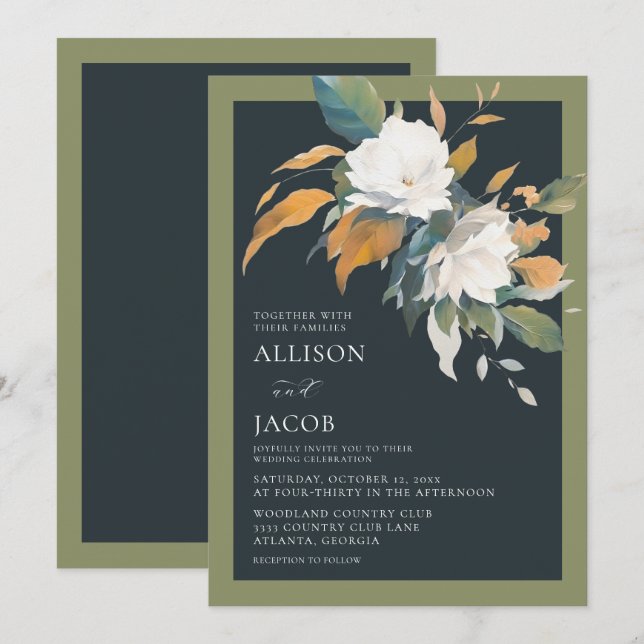 Hochzeit von Blauer Weiß-Blütenblüte Einladung (Vorne/Hinten)