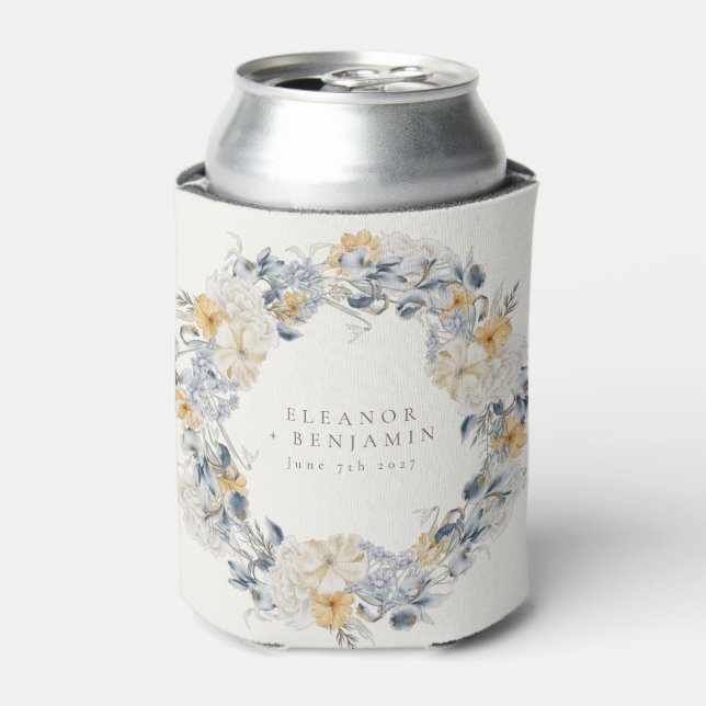 Hochzeit von Blaugelben Wasserfarben Dosenkühler (Kanne Vorderseite)