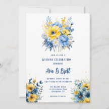 Hochzeit von blaugelbgestrichenen blumengelben Gol