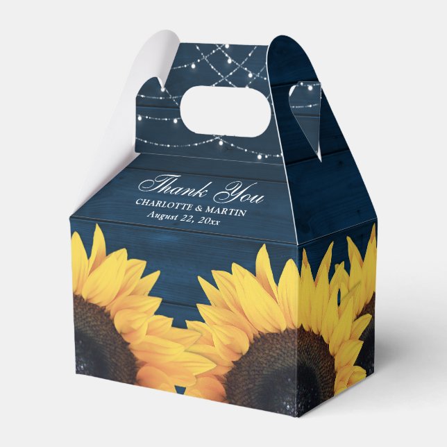 Hochzeit von Blauwald-Sonnenblumen in Rustikal Geschenkschachtel (Vorderseite)