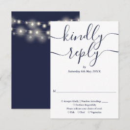 Hochzeit von Blue Script String Lights RSVP Karte