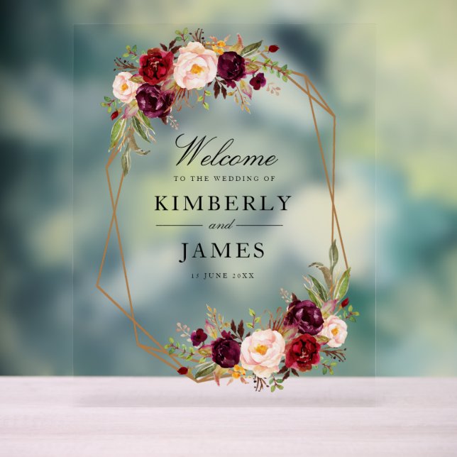 Hochzeit von Blume in Burgund Acrylschild (Neutral)