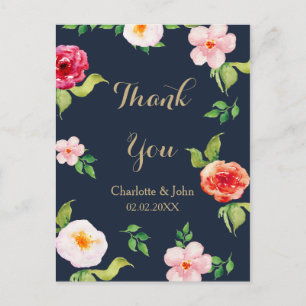 Hochzeit von Blume in Marine und Goldmedaille Postkarte
