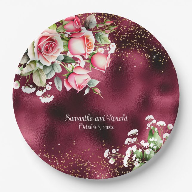 Hochzeit von Blumenbeeren und Glitzer Pappteller (Vorderseite)