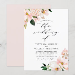 Hochzeit von Blush Pink Magnolias und Hydrangeas Einladung