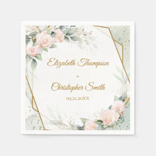 Hochzeit von Blüten und Gold und Eukalyptus Serviette