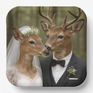 Hochzeit von Bock und Reh im Wald Pappteller