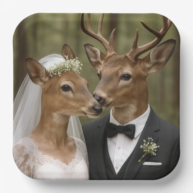 Hochzeit von Bock und Reh im Wald Pappteller (Vorderseite)